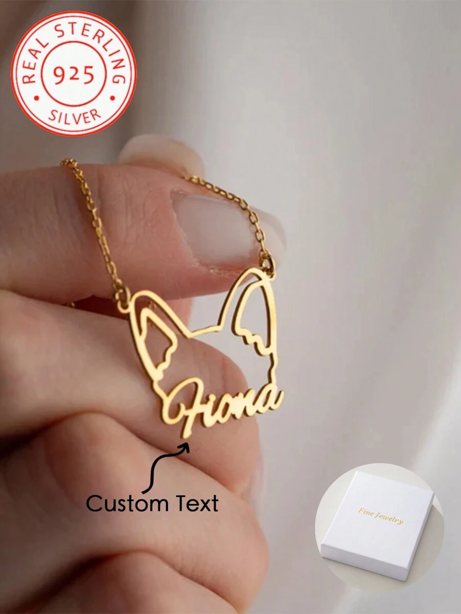 A 925 Silver,83 Custom Dog Ear And English Name Pendant Necklaces, A Must-Have Fashionable And Cute Necklace For Pet Enthusiasts And Dog Owners, A Thoughtful Gift For Mothers, Friends, And Children On Mother's Day, Valentine's Day, Birthdays, Christmas, Thanksgiving, And Christmas