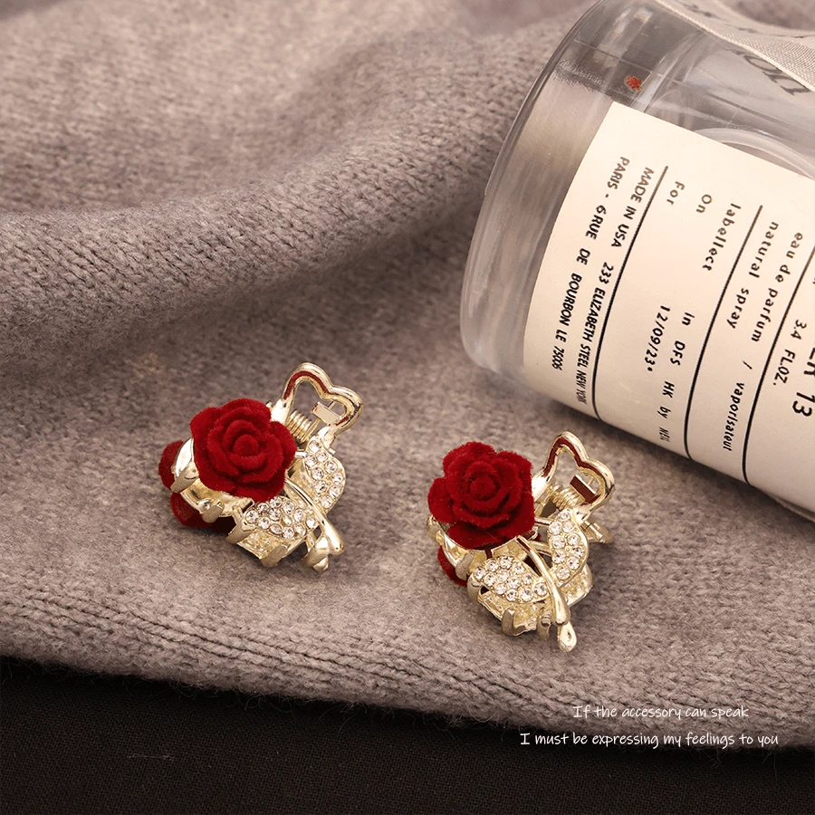 2pcs Valentine's Day Limited Edition Exquisite Romantic Rhinestone Rose Grab Clip Super Fairy Hair Claw Hairpin Clip Premium Mini Hair Grab Valentines Hair Clips Hair Jaw Clip Hair Clamps Hair Clutch Hair Catcher Clip