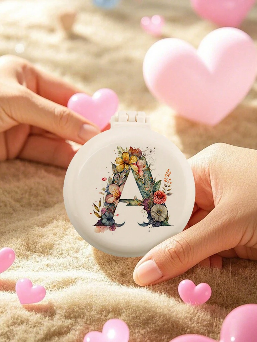 1pc Valentine's Day Flower Aesthetics 26-Letter Mirror Comb, Best Maid Of Honor, Teacher, Friend Gift, Graduation Essential Portable Backrest Comb, Foldable Air Cushion Comb, Travel Camping Essential,Hair Brush,Comb,Hair Tools,Hair Products And Accessories For Barber Salon Beauty Travel Essentials