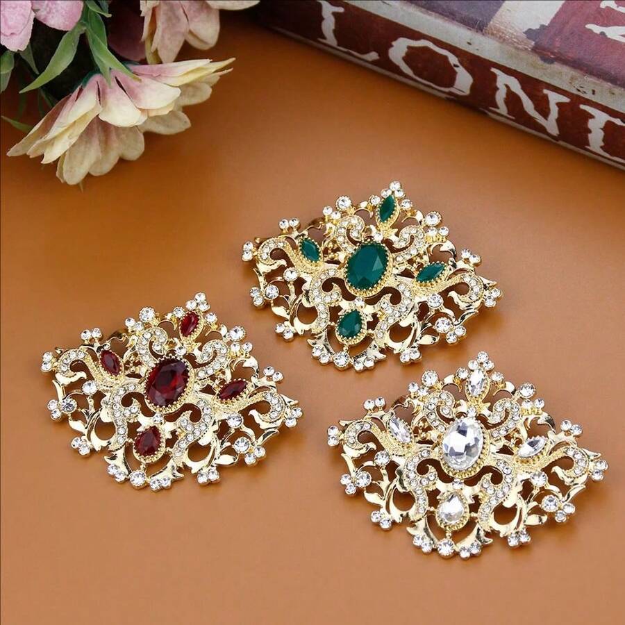 1 Stück goldfarbene türkische traditionelle Brosche für Frauen, Kristall-Schal-Nadel mit Cut Out ausgeprägtem arabischem Blumenmuster, Braut-Hochzeits-Party-Accessoire, Geschenk für Sie
