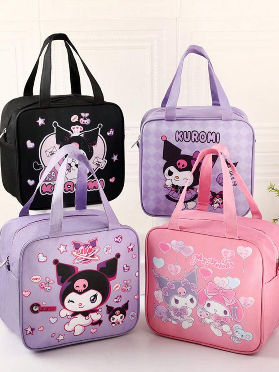 Sanrio Borsa termica per il pranzo con personaggio cartoni animati Kuromi - Borsa isolante impermeabile in tela con simpatico design kawaii, perfetta come borsa da viaggio per donne e ragazze, in cucina, come regalo di Natale o per il ritorno a scuola