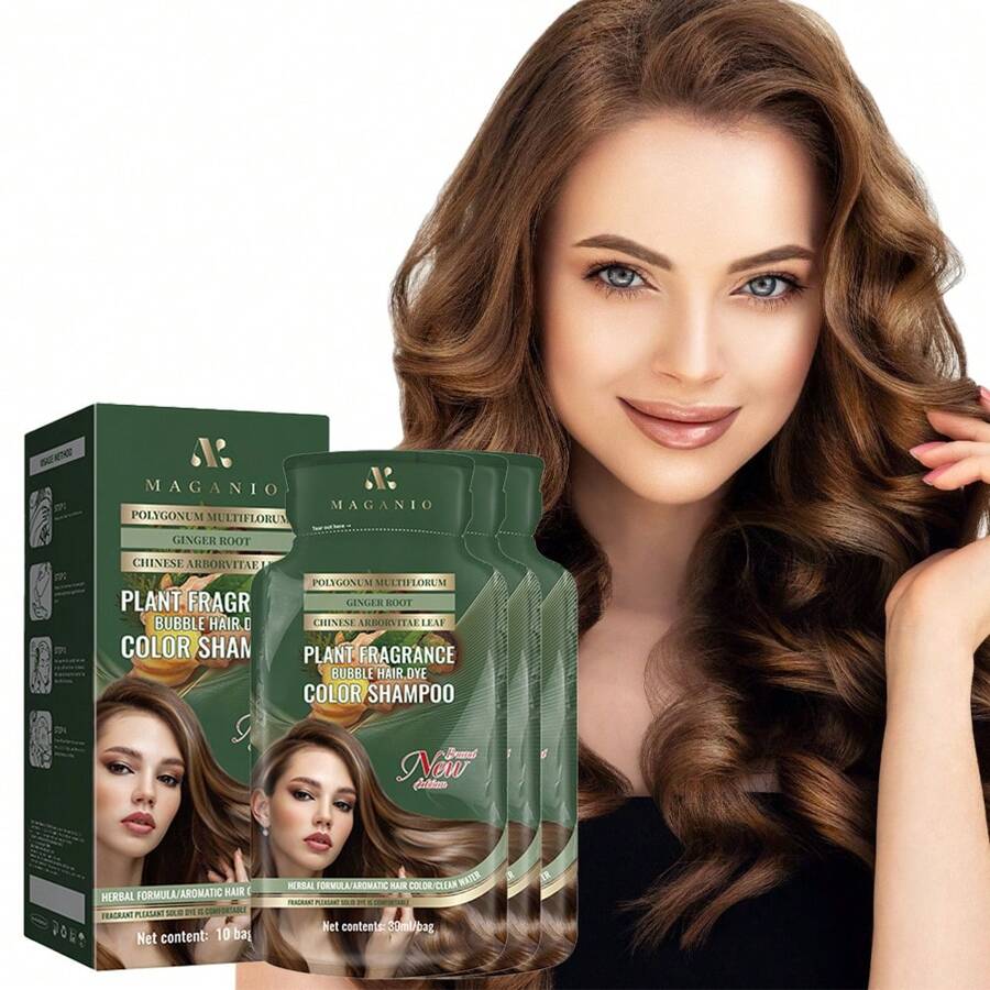 10 Pieces/Box Of Hair Dye Bubble Shampoo, Natural Plant Permanent Hair Dye, Gentle And Harmless To The Scalp, Long-Lasting Color, Suitable For Both Men And Women, Dye Fashionable Hair Color