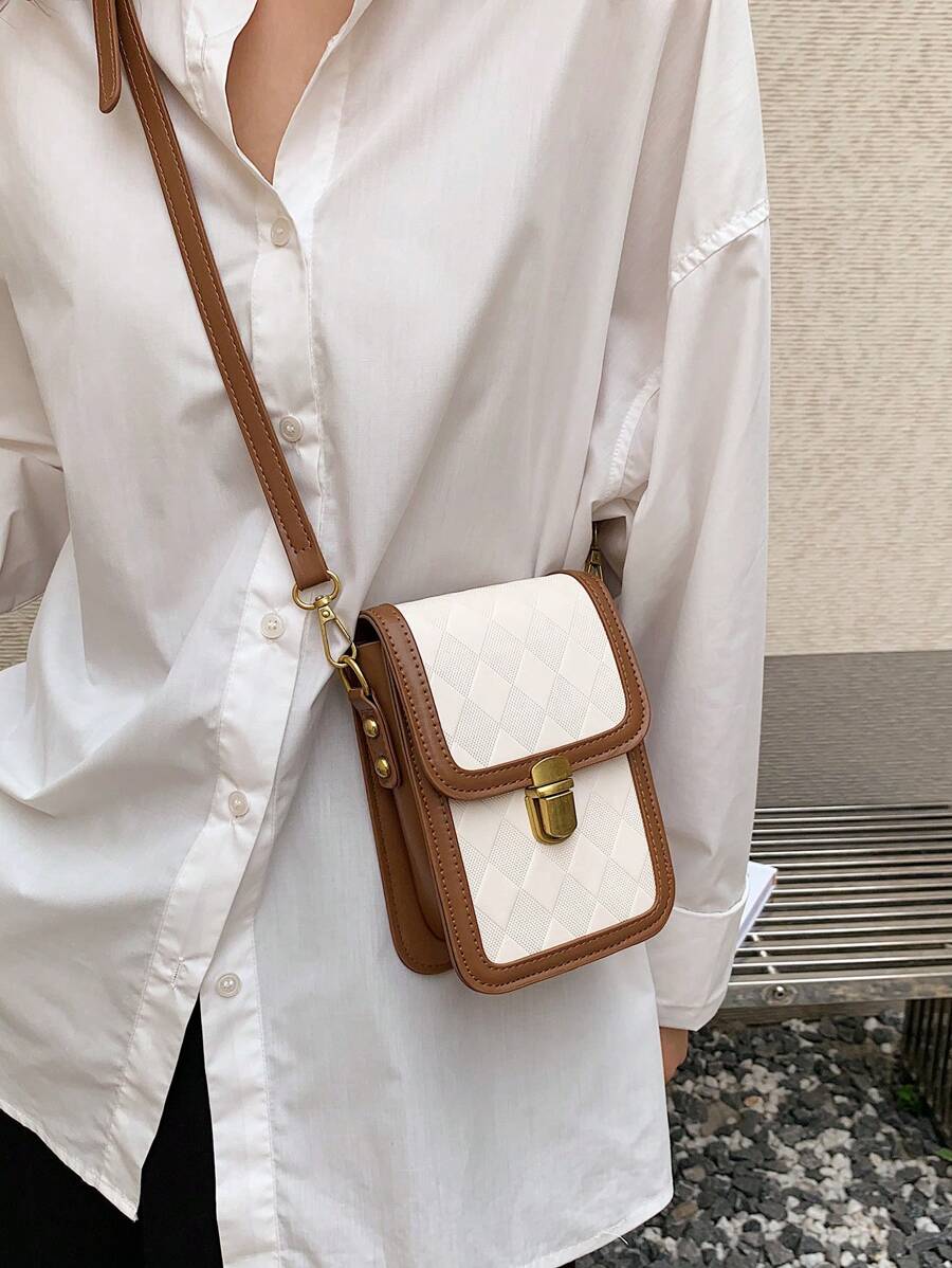 Bolso bandolera rectangular marrón con bolsa para teléfono y monedero, para mujeres