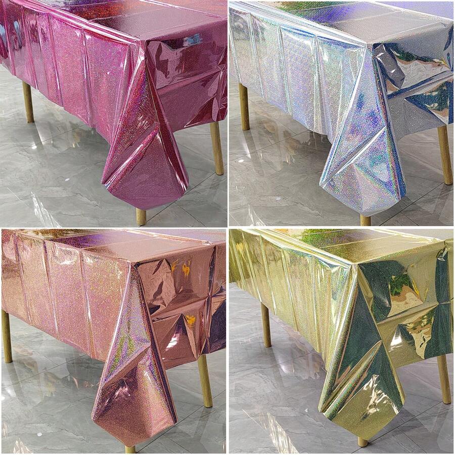 Plastic Tablecloth, Shiny Disposable Laser Rainbow Rectangle Tablecloth, Holographic Aluminum Foil Tablecloth For Rainbow Party, Birthday, Wedding, 137cm X 274cm