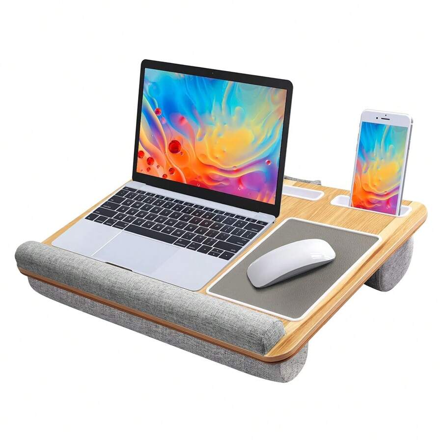 Laptop Bed Desk, Folding Lap Desk With Cup Holder, Portable Laptop Stand For Bed Laptop Desk Bed Table Tray With Drawer For Working Reading Writing, Eating Table For Bed Sofa Couch Floor