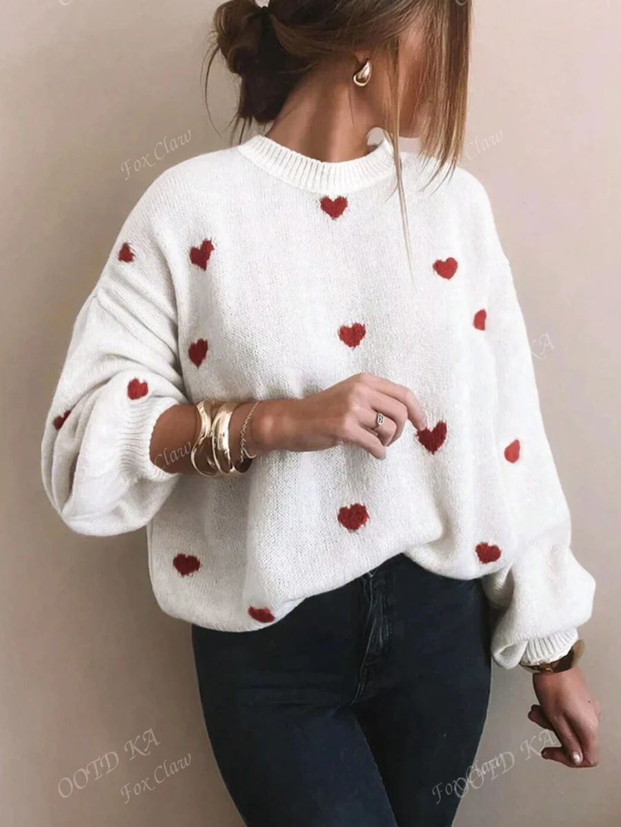 Plus Size Damskie Swetry Z Nadrukiem Na Walentynki Miłość