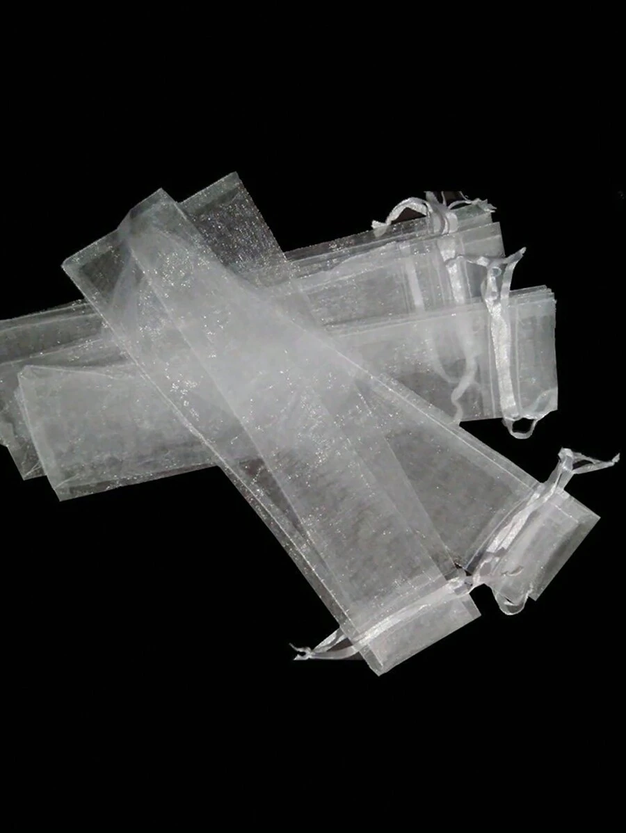 10 piezas de bolsas de organza blanca con cordón, bolsas de organza transparentes multiusos para recuerdos de boda, regalos de fiesta y almacenamiento de abanicos