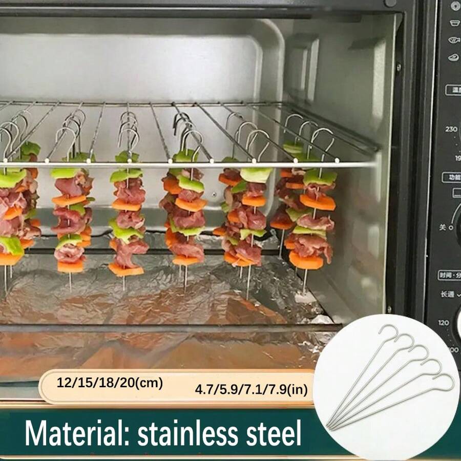 10 pièces Brochettes en acier inoxydable de 12 cm/15 cm/18 cm/20 cm, convenant pour gril électrique domestique, four, gril suspendu, outils de barbecue de pique-nique extérieur. Faciles à nettoyer. 4 longueurs disponibles.