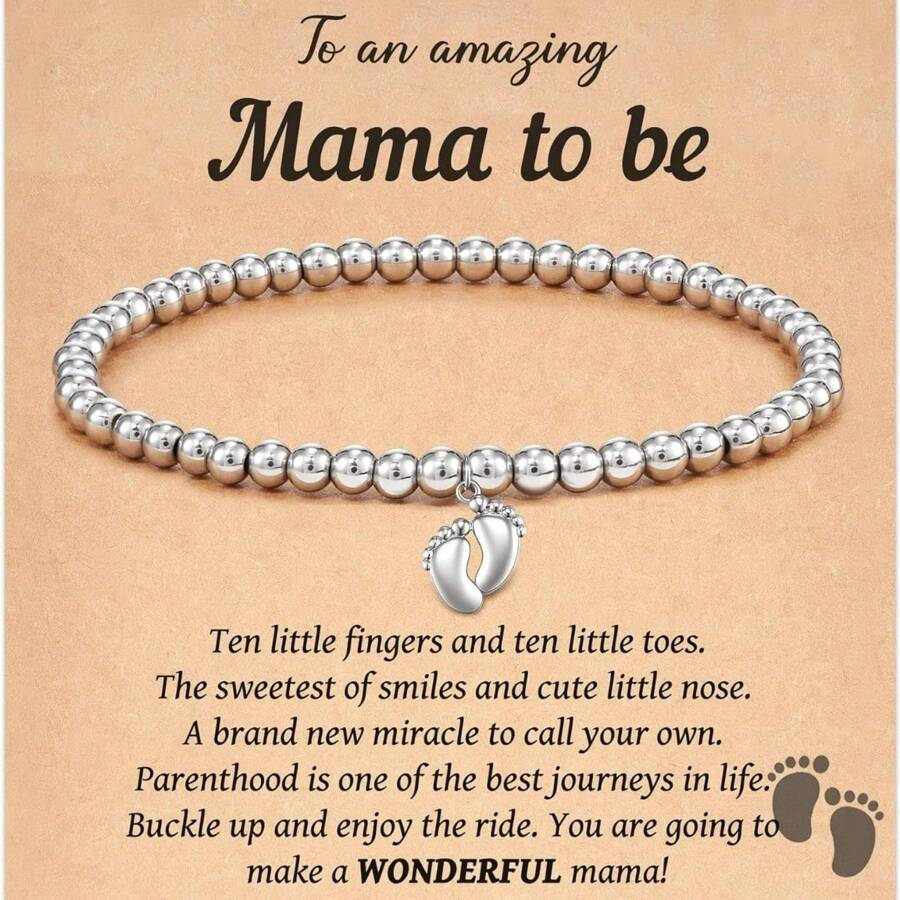 Cute Footprint Charm Bracelet, Natural Stone Round Bead Foot String Bracelet Hand Jewellery, Maternity Mum-To-Be Gift Suitable For Mother's Day, Party Gift Anniversary Gift Christmas