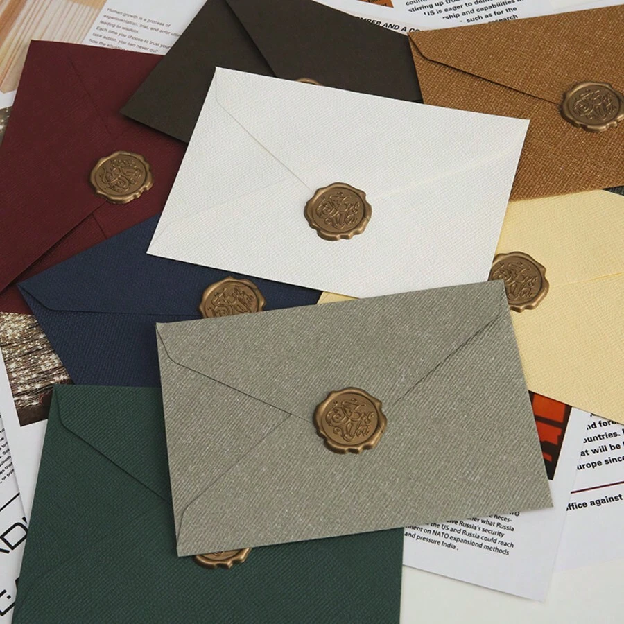 5 pièces Enveloppes de style vintage en toile de jute, enveloppes de cachets de cire d'invitation rétro - 1 pièce enveloppe + 1 pièce sceau de cire, retour à l'école