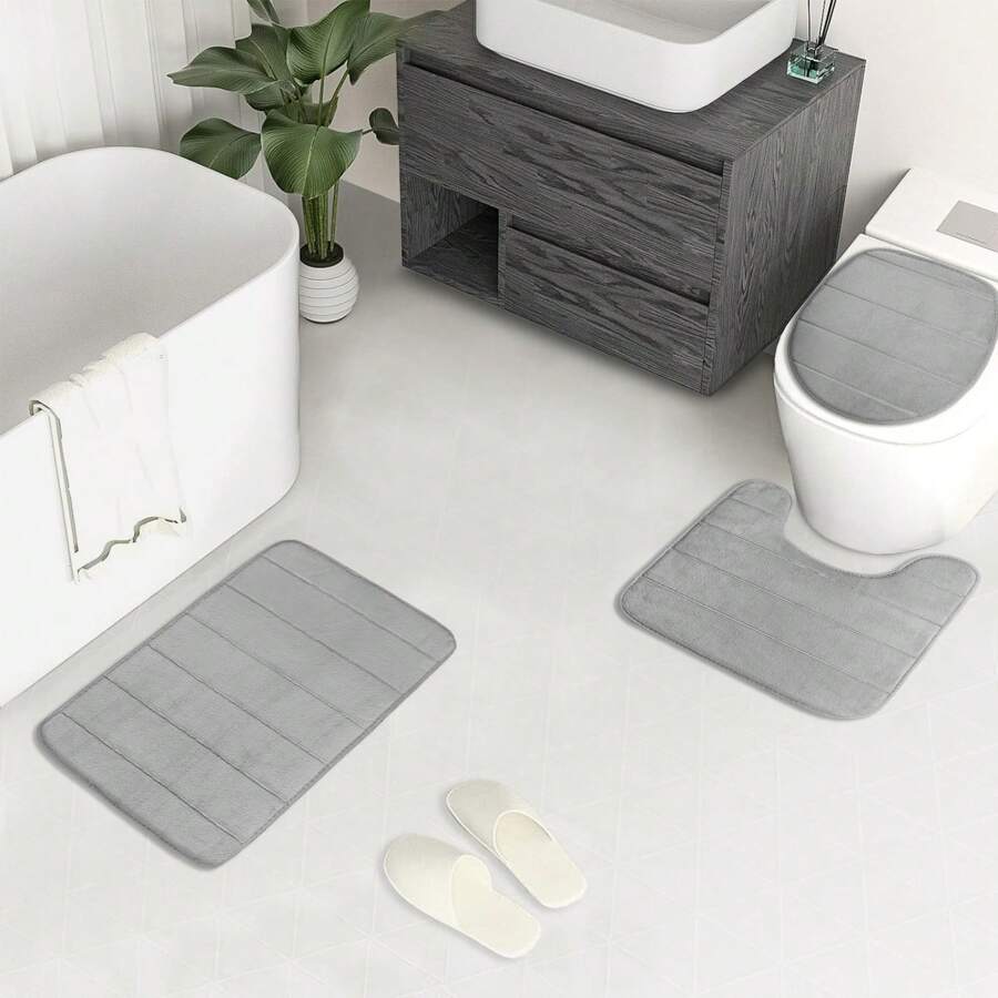 3pcs Bathroom Mat Set Includes Sink, Tub And Toilet Rugs, Soft & Water Absorbent Bathroom Floor Mats,Women Valentine Gift Birthday Boyfriend Girlfriend