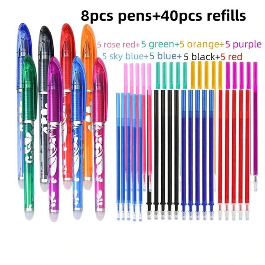 48pcs/Set Erasable Gel Pens With 8 Colors, Refillable, With Pocket Clip, Suitable For School And Office Supplies, Perfect Back To School Gift