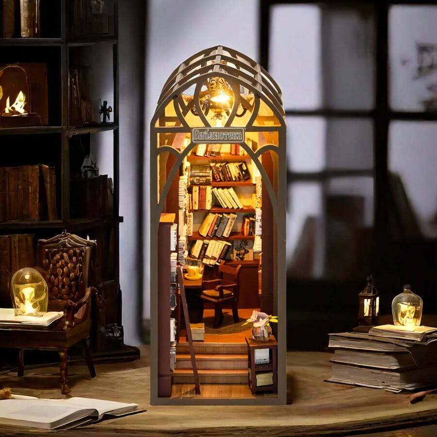 طقم نموذج ديكور رف كتب خشبي ثلاثي الأبعاد لغرفة النوم، ألعاب تجميع دمى المنزل، هدايا يدوية DIY للصناعة، هدايا عيد الميلاد وعيد الهالوين