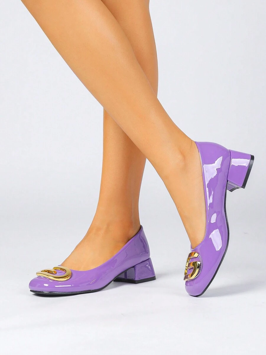 1 paar dames pumps met vierkante neus en hoge hak, dikke, stevige hak, lakleer, gemakkelijk aan te trekken, geschikt voor casual lente-/zomerkleding