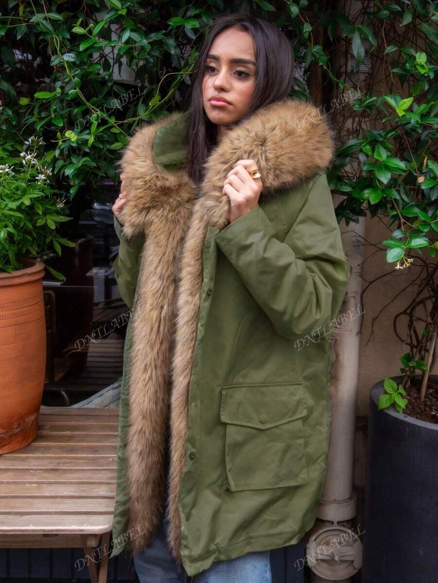 Parka pour femme avec intérieur doublé de fourrure et col en fourrure – Parka classique en fourrure, avec boutons et poches, design élégant, confortable et chaleureux, parfaite pour le travail, les sorties et la vie quotidienne.
