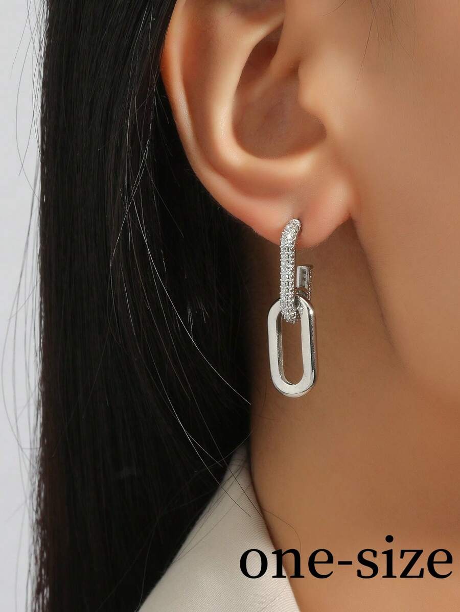 2pcs Copper With Double Buckle Earrings Suitable For Women's Daily Wear, Parties, Dates And Holidays