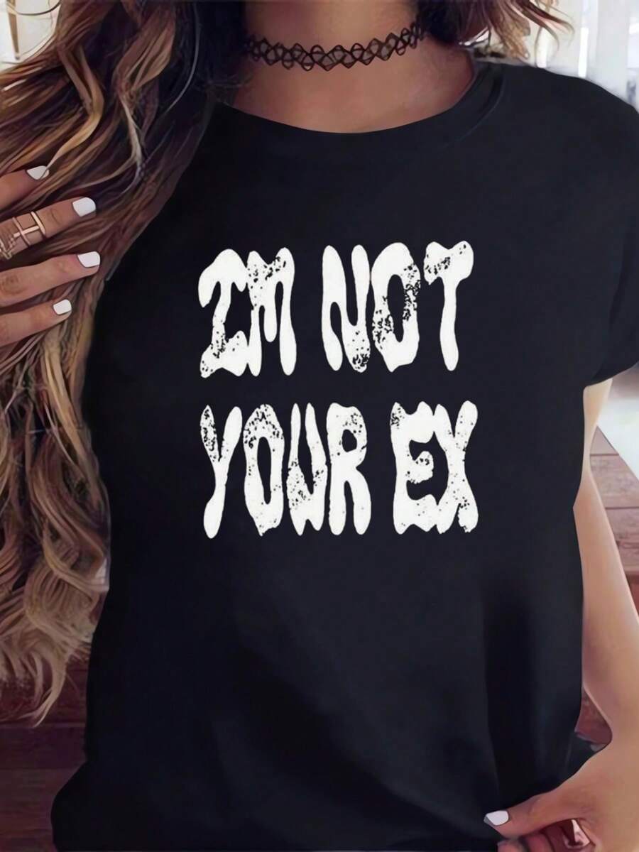 Slogan-Print-Women'S-T-Shirts,-Round-Neck-Short-Sleeves,-Casual-And-Comfortable-T-Shirts-As-Women'S-Gifts