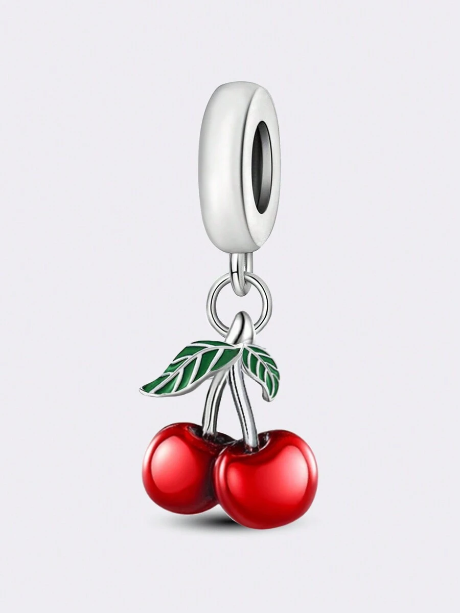 Winglove 1 pièce Pendentif en argent sterling 925 avec charm pendentif en forme de cerise rouge. Convient pour les bracelets, bijoux faits maison pour femmes.
