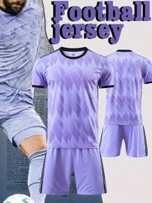 Conjunto de uniforme de fútbol de estilo de novio, ropa deportiva transpirable y cómoda con estampado geométrico púrpura para actividades al aire libre, camiseta de Ronaldo