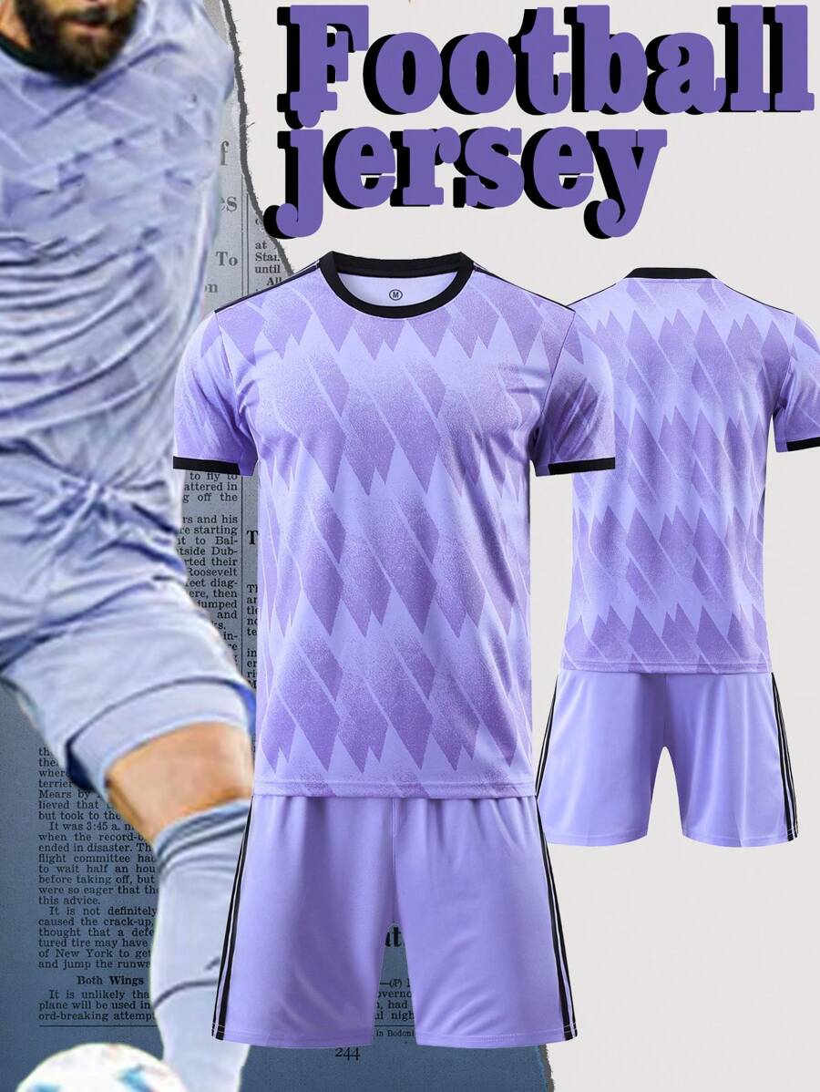 Conjunto de uniforme de fútbol de estilo de novio, ropa deportiva transpirable y cómoda con estampado geométrico púrpura para actividades al aire libre, camiseta de Ronaldo