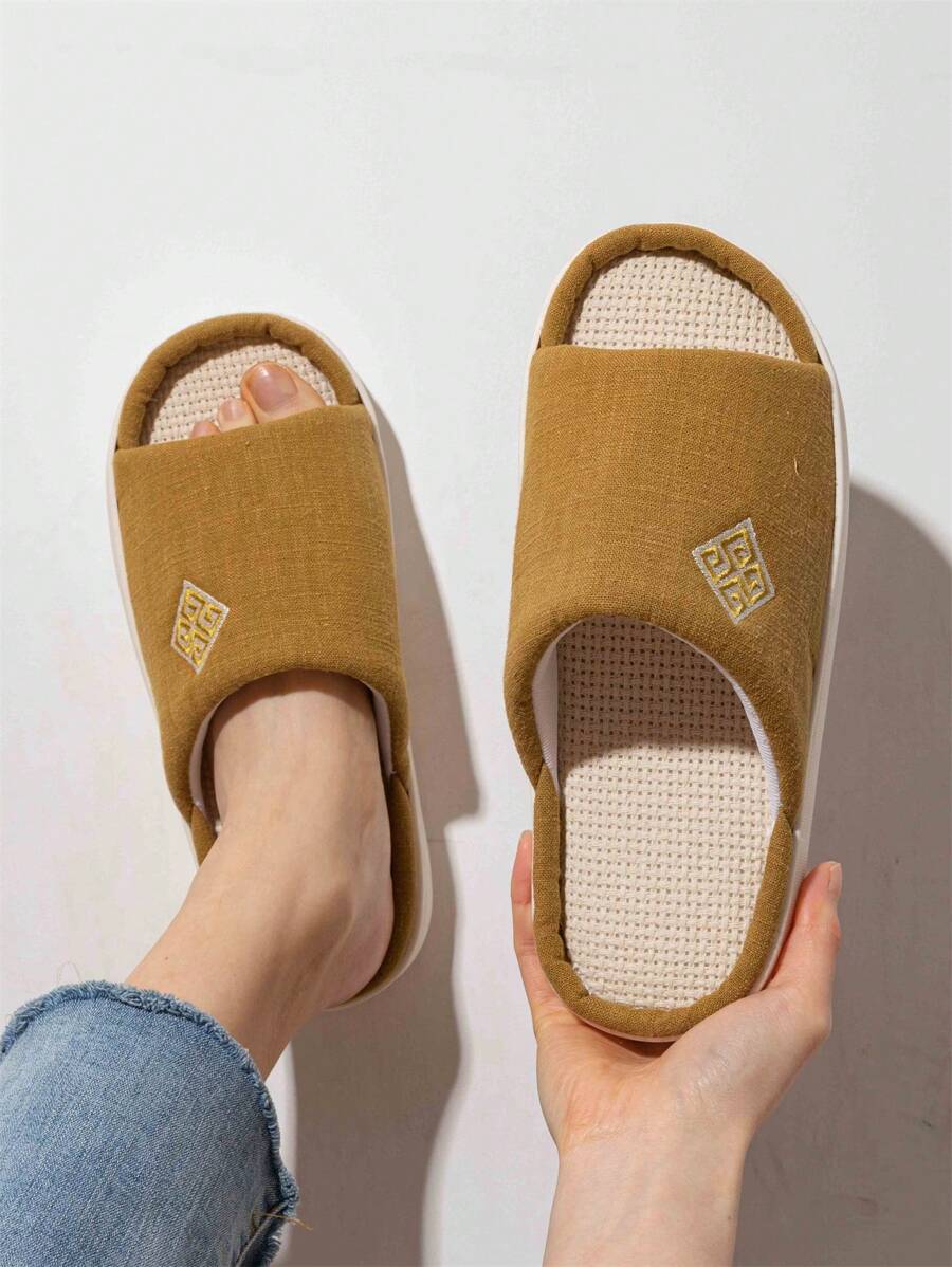 Women's Simple Open-Toe Slip-On Slippers, Lightweight Fabric, For Spring & Summer Office, Bedroom, Home Use