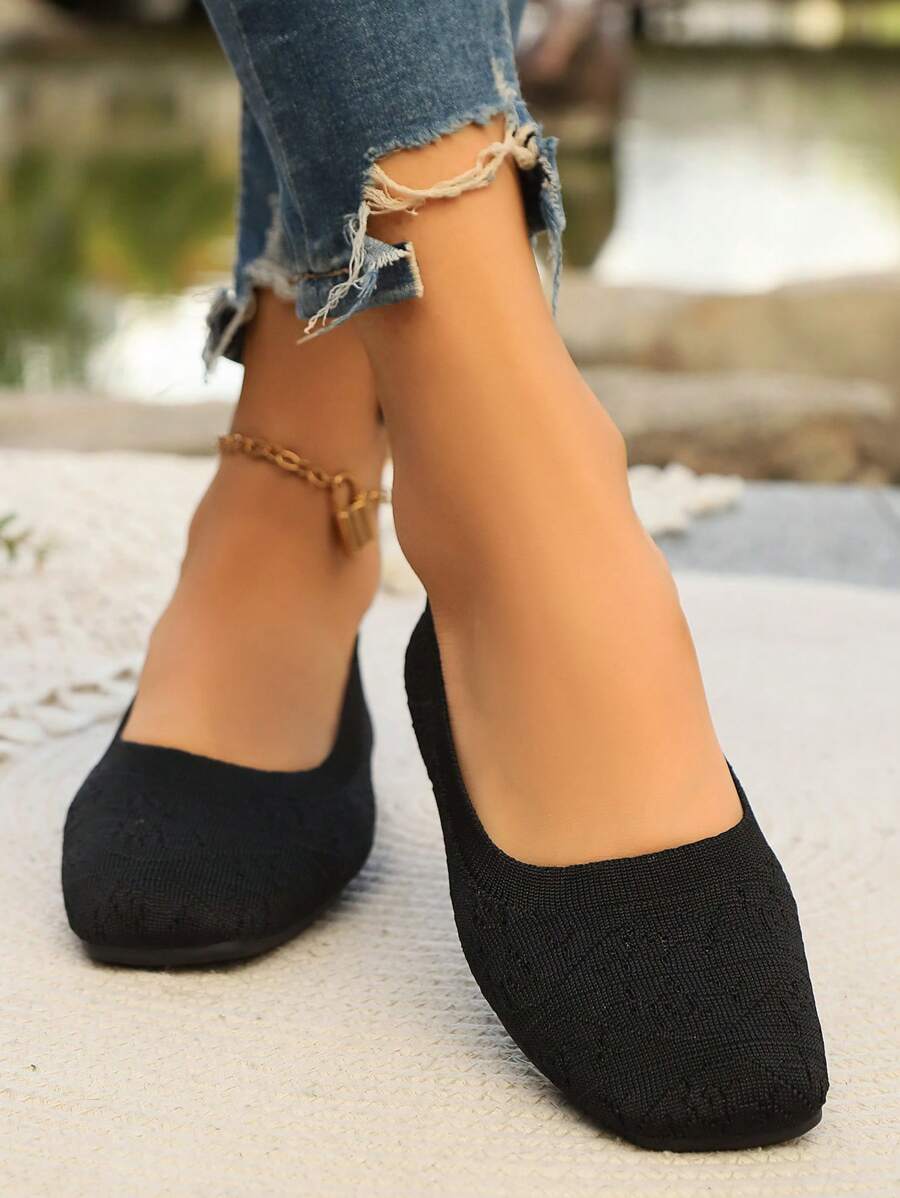 Eleganti mocassini slip-on piatti per adolescenti e ragazze, punta affusolata, realizzati in materiale lavorato a maglia traspirante, comodi