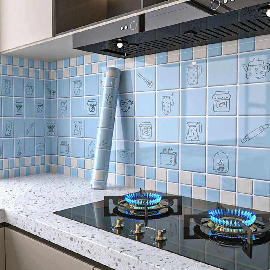 1 Roll Cartoon Style Self-Adhesive Removable Wallpaper, PET Aluminum Foil Material Contact Paper - Heat Resistant, Waterproof, Removable, Suitable For Kitchen Backsplash, Dining Room, Living Room Wall Protection, Cabinet, Tabletop Renovation, Home Decor Sticker, Easy To Cut And Install, Size 60*300/500/1000cm