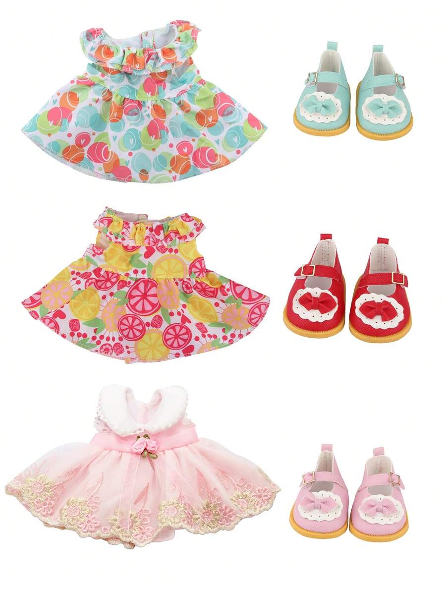 1 Doll Dress + 1 Pair Doll Shoes, 3 Styles Available, Fit For 14-Inch Girl Dolls, Doll Tulle Dress, Doll Candy Dress, Doll Bow Shoes, Christmas Gift, Birthday Gift, New Year Gift, Holiday Gift