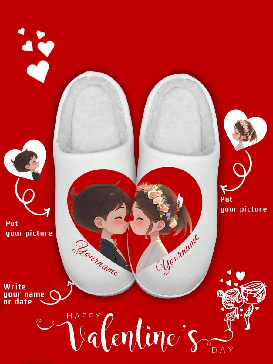 Pantofole da casa personalizzate con nome e foto per la Festa di San Valentino, pantofole leggere e comode con fondo morbido e motivo a cuore, regalo divertente e personalizzato per mamma/papà/lei/lui/fidanzata/fidanzato/moglie/marito/amico
