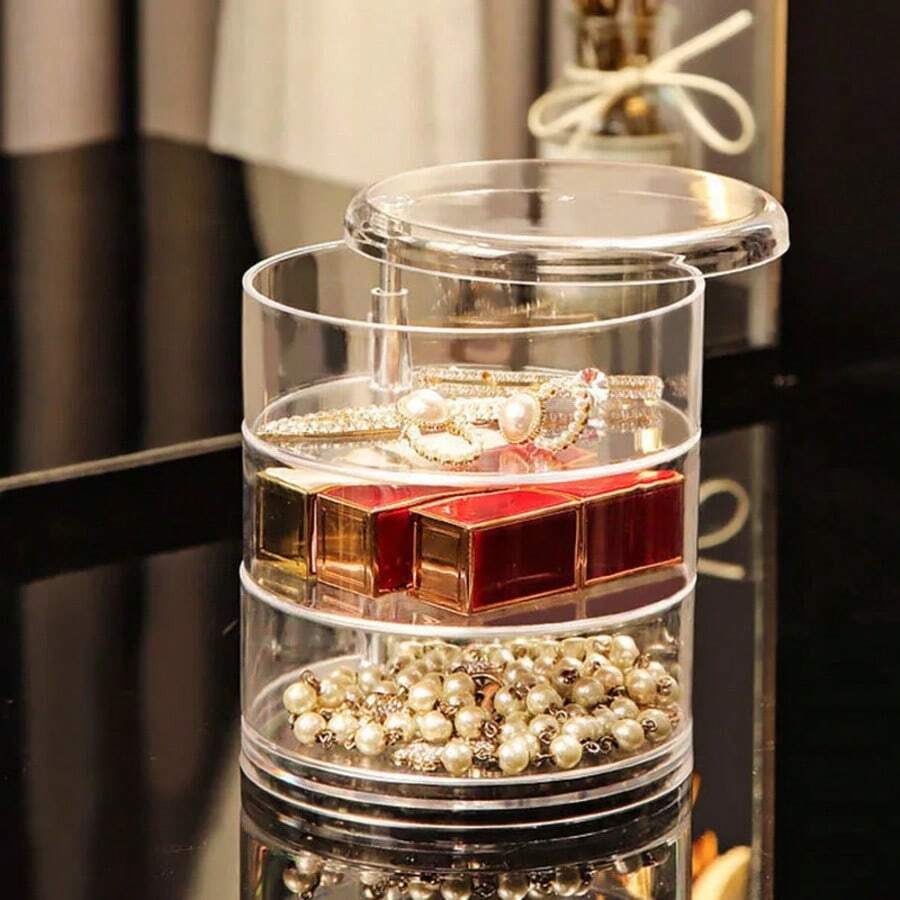 360-Degree Rotating Transparent Jewelry Box, Multi-Layer Jewelry Box, Dust-Proof Finishing Shelf, Jewelry Necklace Storage Box