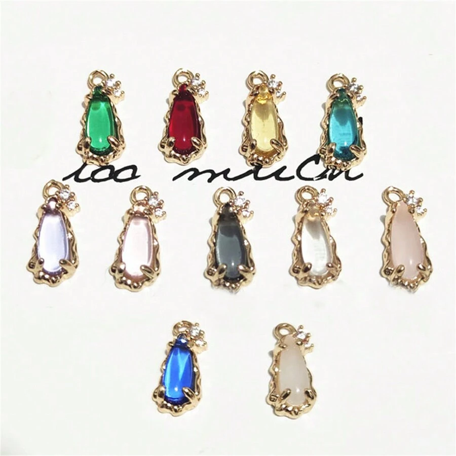 5/10pcs Copper Edged Cubic Zirconia Glass Water Drop Pendant, DIY Earring, Necklace, Bracelet Materials, Jewelry Accessories