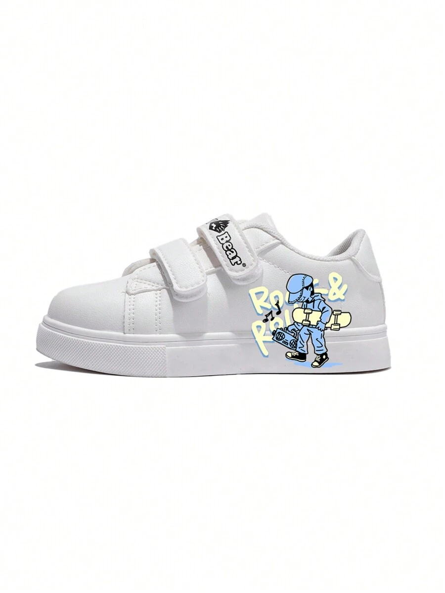 Kids Skateboard Graffiti Hook-And-Loop Soft Bottom Comfortable Casual Shoes For Boys, Spring & Autumn
