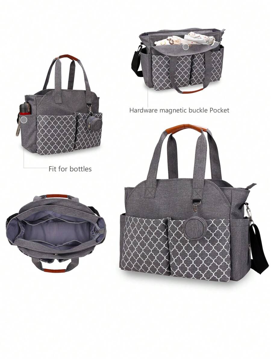 Sac fourre-tout imprimé de motifs géométriques avec poche pour sucette, sac de maternité portable pour l'épaule pour maman et bébé, pour les voyages et les sorties