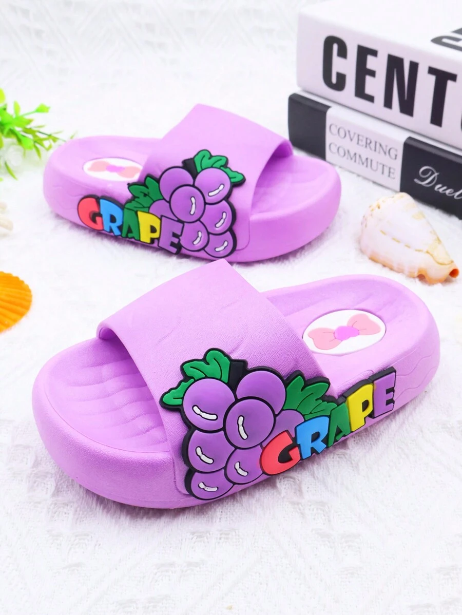 Girls' Fashion Slippers With Cute Fruit Elements, Elegant Princess Style Summer Sandals, Children Indoor/Outdoor Slides