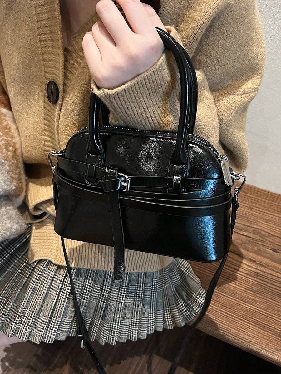 Bolsa de Ombro Vintage com Fivela Oblíqua e da Moda Feminina, Bolsa de Couro Laca
