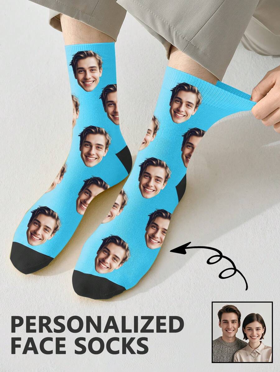 1 par de calcetines personalizados con cara, calcetines personalizados con foto, calcetines impresos personalizados, calcetines divertidos personalizados con cara, calcetines personalizados con imagen, pon cualquier cara en los calcetines, regalo de aniversario, regalo de San Valentín