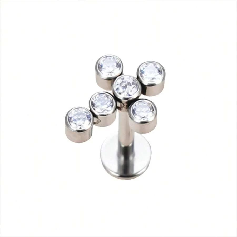 Piercing Orelha Titanio Cruz Com Zirconias Flat Tragus