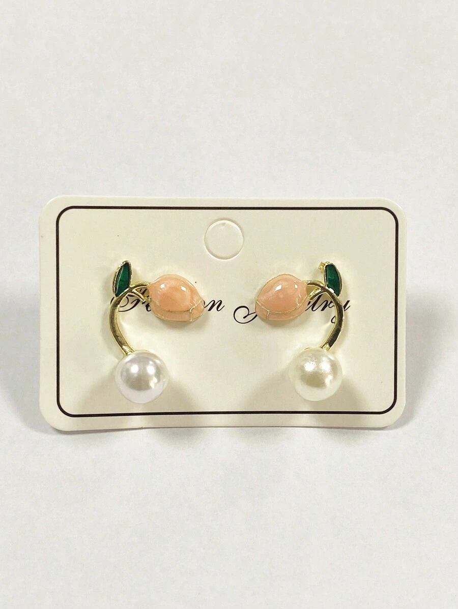 1 Par De Brincos Pequenos De Pérola Falsa Em Formato De Tulipa Para Mulheres, Joia Fashion De Orelha Para Todas As Ocasiões