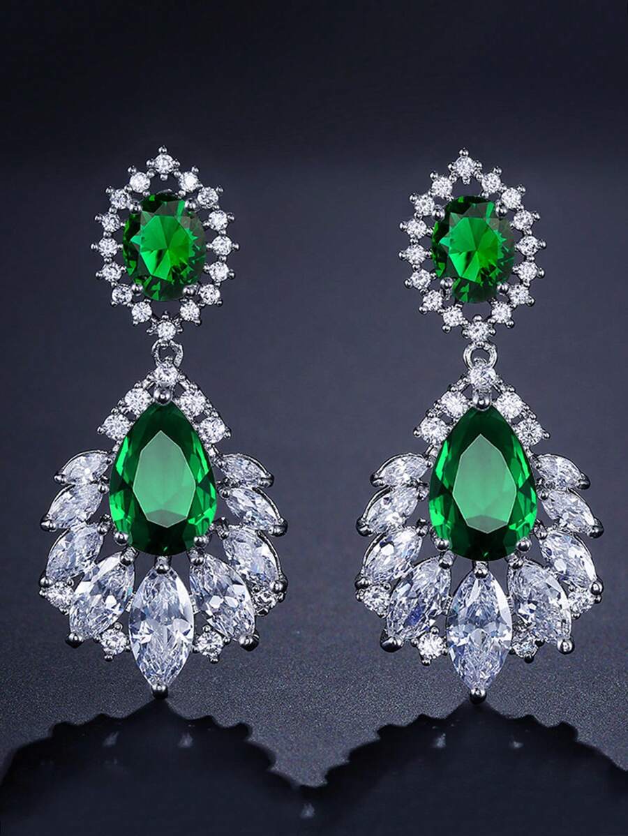 1 paire de boucles d'oreilles à pendentif style bijoux en cubic zirconia, boucles d'oreilles de soirée de mode pour la fête, cadeau de la Saint-Valentin, pour Maman, Mère, Fête des Mères, Cadeau