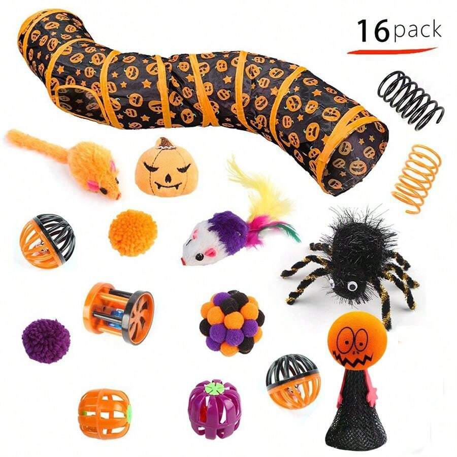 Ensemble de jouets de taquinerie en forme de S pour amateurs de chats et mamans de chats, citrouille créative pour Halloween. Lot de 16 pièces pour amateurs de chats et mamans de chats