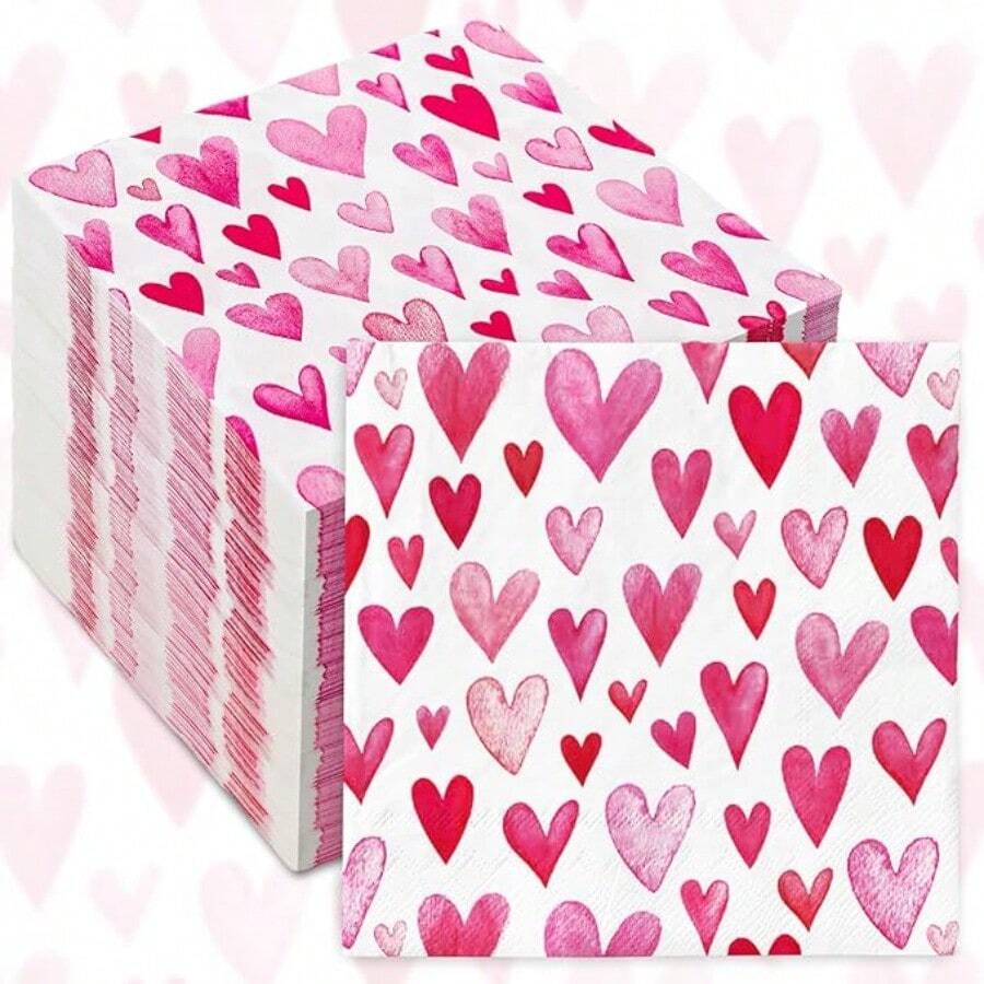 20pcs Colorful Disposable Napkins, 2-Layer Heart Printed Tissues, 13 X 13in Cocktail Napkins, Decoupage Paper For Holiday Kitchen Bathroom Wedding Party Valentine's Day Decorative Paper Napkin
