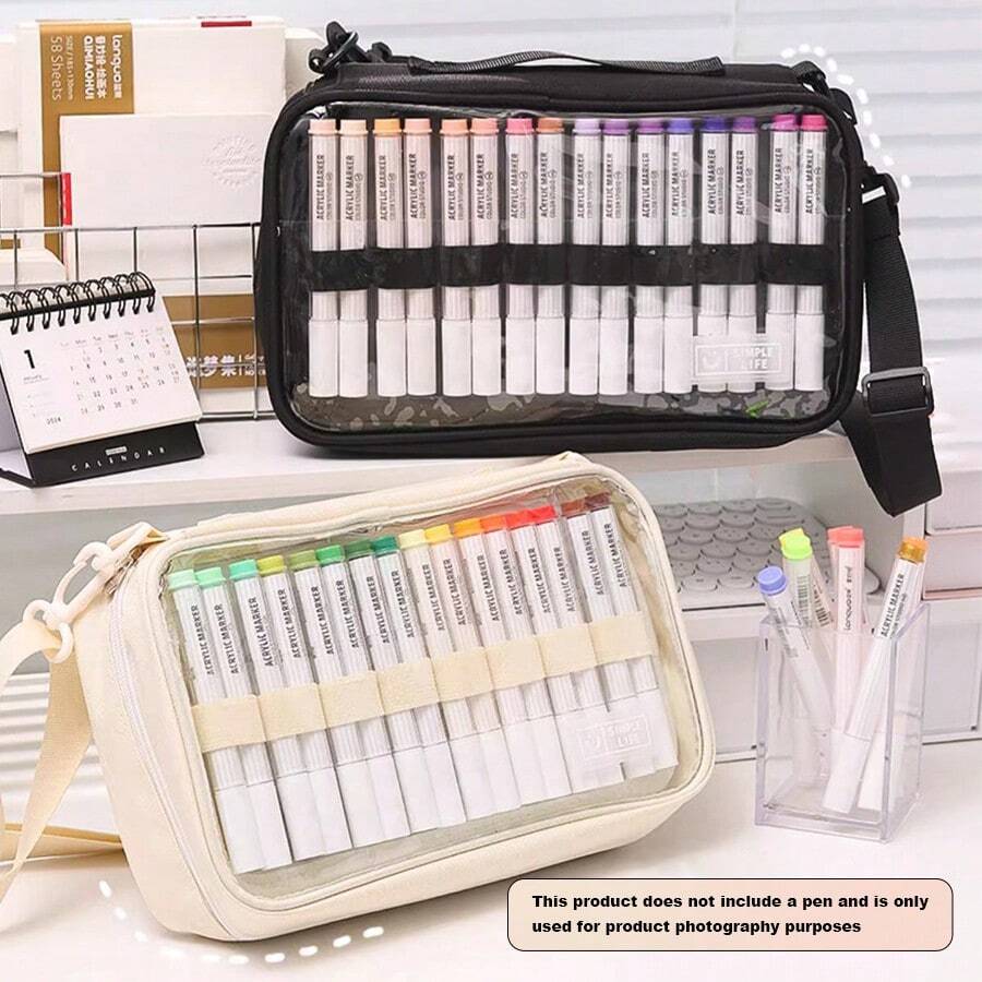 1pc Marker Organizer Bag, Holds 64 Markers + Drawing Book, Multilayer Organizer Bag, Pen Not Included, Crossbody Or Shoulder, Suitable For Home, School And Office
