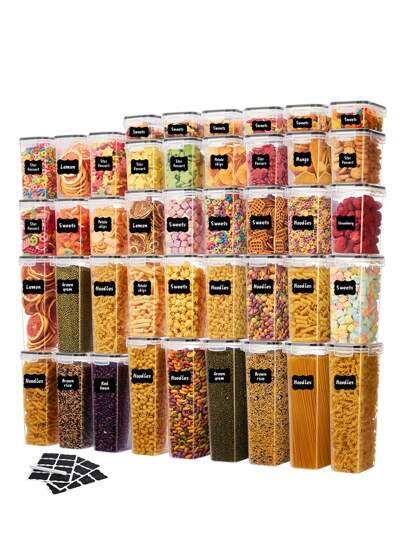 Asnews 24pcs Storage Containers,Complete Food Storage Containers With LIDS, Clear Food Jars, Moisture-Proof Sealed Crisper For Cereals, Rice, Pasta, Tea, Nuts And Coffee Beans, Plastic Food Storage Jars, Home Kitchen Serving Items