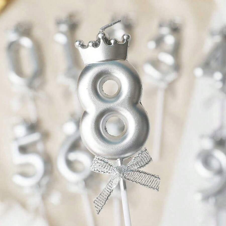 3D Crown Bow 0-9 Digital Candles Birthday Cake Candles Birthday Party Plugin Dress Up Candles