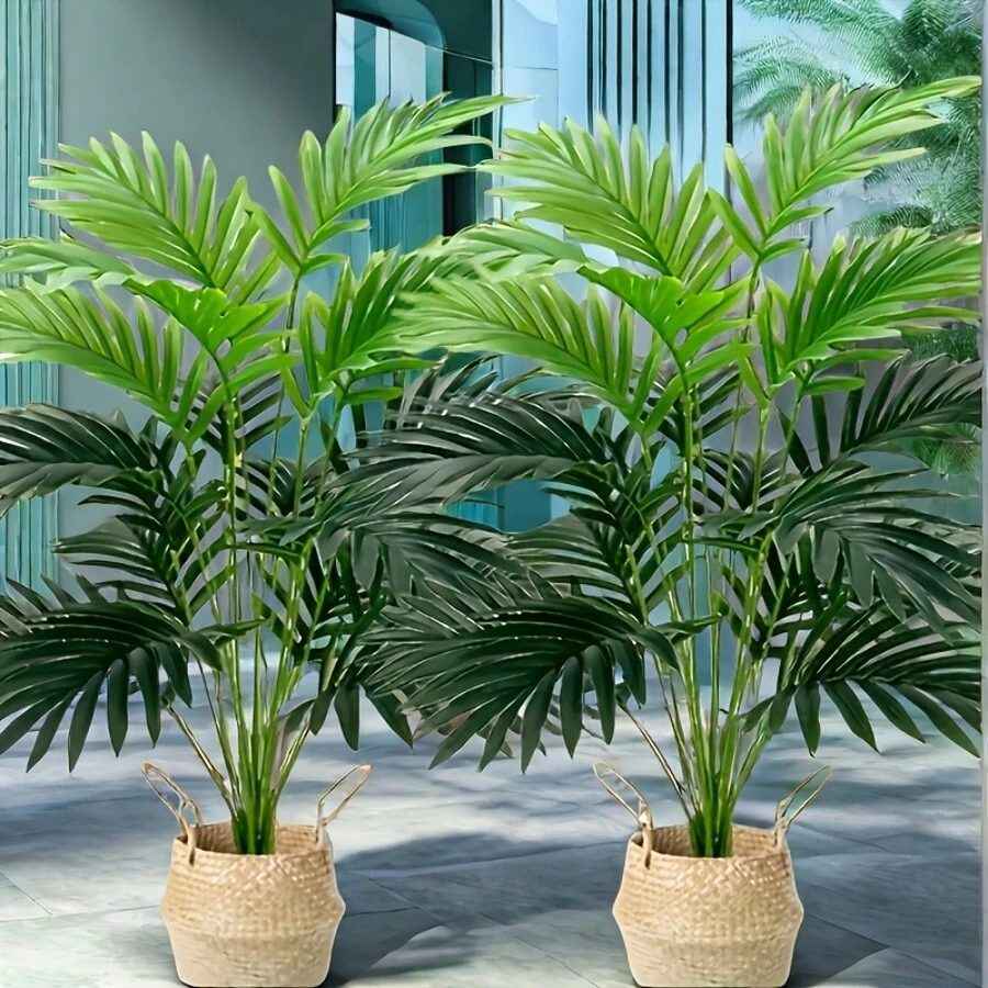 2 Pieces UV Resistant Artificial Palm Tree 25.59 Inches - Real Touch Artificial Greenery, Suitable For Home And Office Decoration, Perfect For Weddings, Easter, Mother's Day - Indoor/Outdoor Use, Container Free Gifts Birthday Graduation,Fake Plants