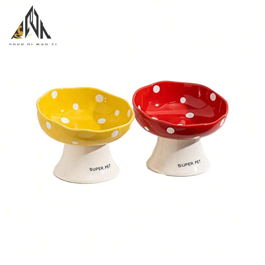 shuo ni mao yi Cat Bowl Ceramic Cat Food Bowl Dog Bowl Food Bowl Cat Bowl Rice Bowl High Footed Dog Drinking Bowl Diagonal Mouth Large Bowl Pet Specific