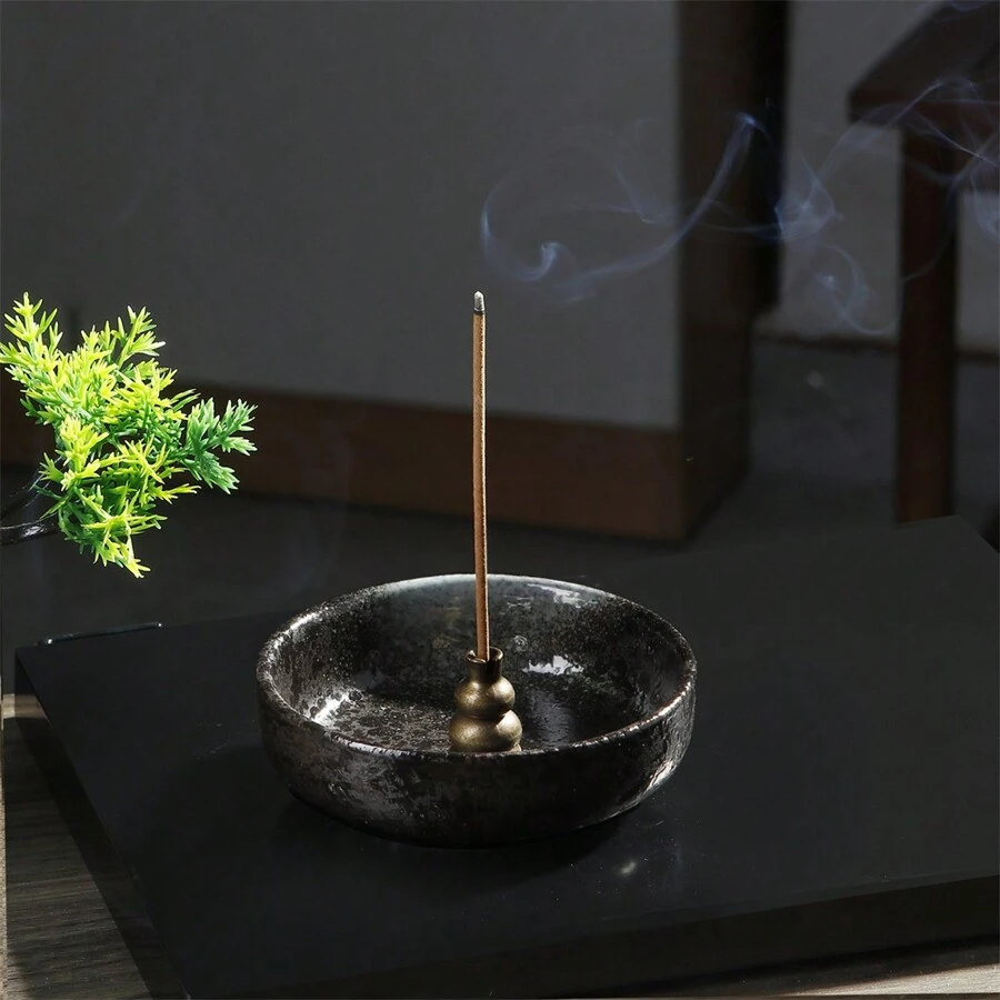Ceramic Incense Plate, Small Jade Stone Incense Holder For Home, Indoor Zen Tea Ceremony Display, Metal Gourd 9-Hole Incense Stick Burner, Ceramic Handicrafts
