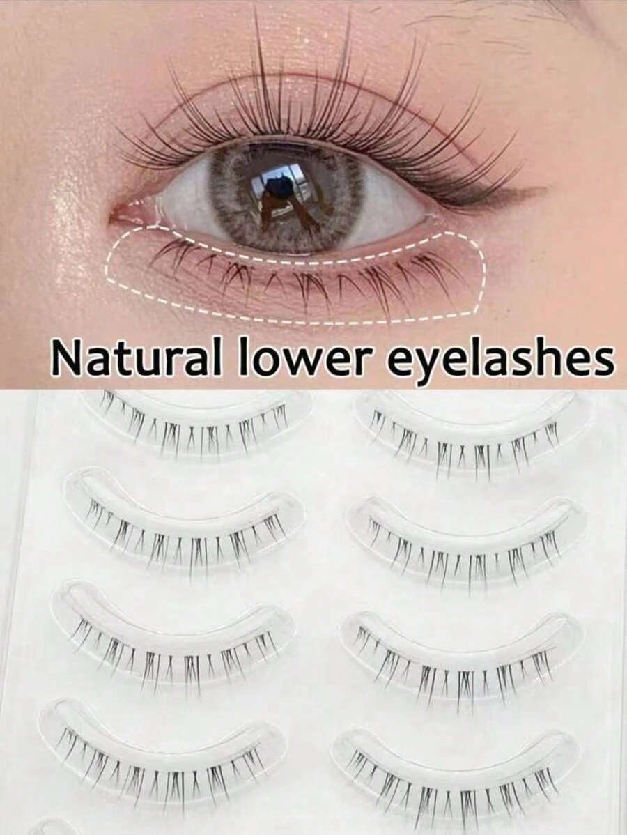 5 Pairs Bottom Eyelashes Lower False Lashes Transparent Stem Natural Look Manga Eyelashes Japanese Makeup Anime False Eyelashes Makeup Tool