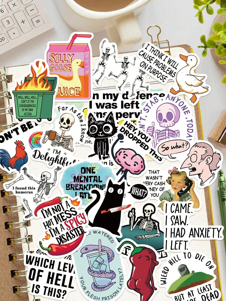 50pcs Snarky MEME Sticker Set, Decorative Stickers For Phone Cases, Scrapbooks, Skateboards, Guitars, Notebooks, Luggage, DIY Crafts