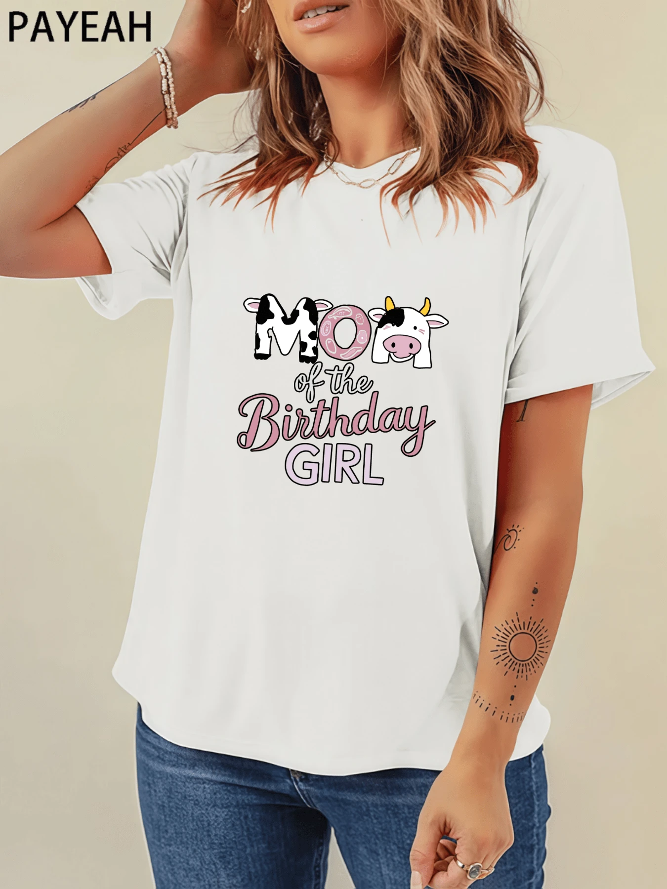 Payeah Women's 220g Heavy Cotton Casual Tee Cute Farm Cow 100% Cotton Digital Print T Shirt(1 Pcs)